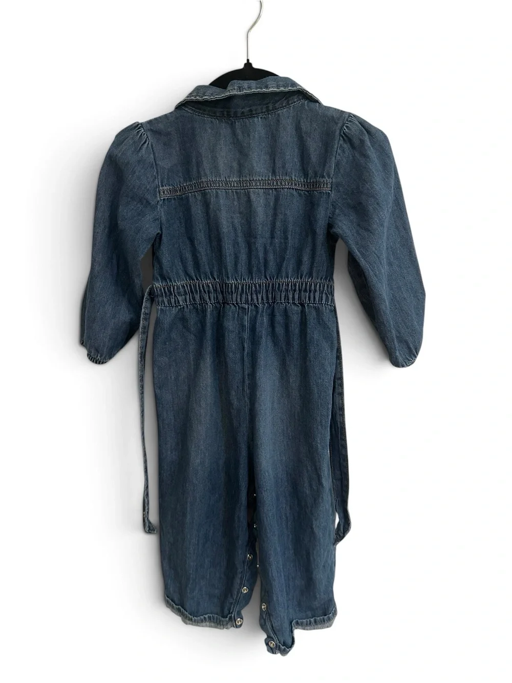 OshKosh B’gosh Girls 24M Denim Jumpsuit Coveralls Belted Snap Front Romper
